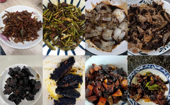 有网友的女友特地为他下厨做菜，没想到每道料理都让人看了面有难色。（图／取自爆料公社）