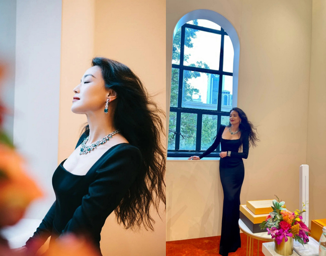 舒淇出席時尚活動，穿著低胸黑禮服艷壓全場。(圖/ 摘自微博)