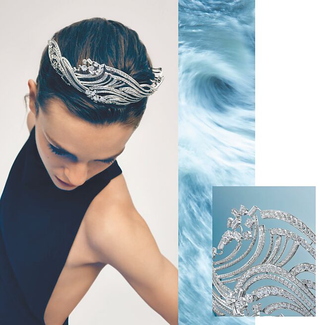 以「浪涛」（Deferlante）为主题打造的冠冕，以海浪勾勒优美线条。（CHAUMET提供）