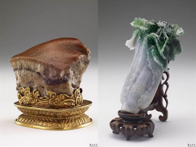不只翠玉白菜飞天，家喻户晓的「肉形石」目前也在《人气国宝展》展出，预计要展出到10月底。（故宫南院提供∕吕妍庭嘉义传真）