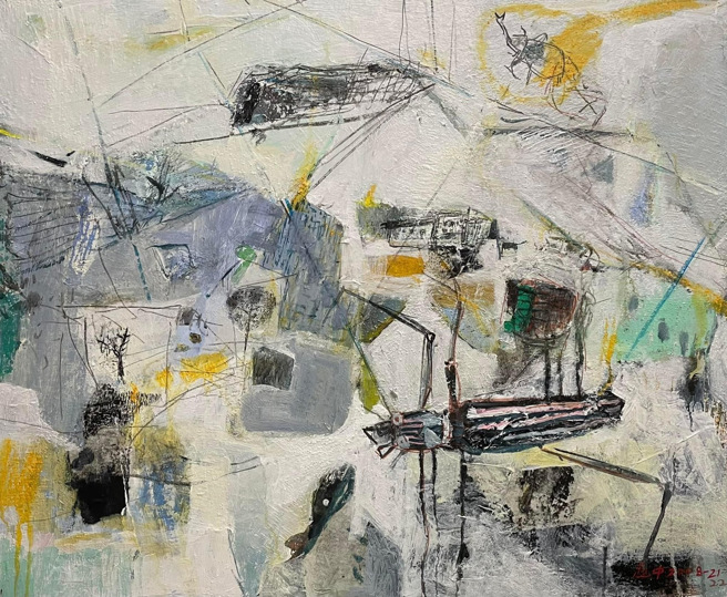 「当年的小蜘蛛长大了」展现前些日子在他工作室的门口来了一位租客，画一张作品纪念这只素昧平生的宠物。(照片/高雄市文化中心提供)