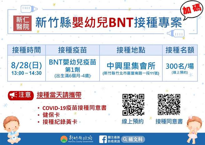 新仁医院婴幼儿BNT专案。（新竹县府提供／邱立雅竹县传真）