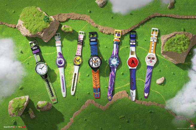 SWATCH X DRAGON BALL Z聯名系列登場，將七龍珠漫畫中的主角人物融入腕表設計中。（SWATCH提供）
