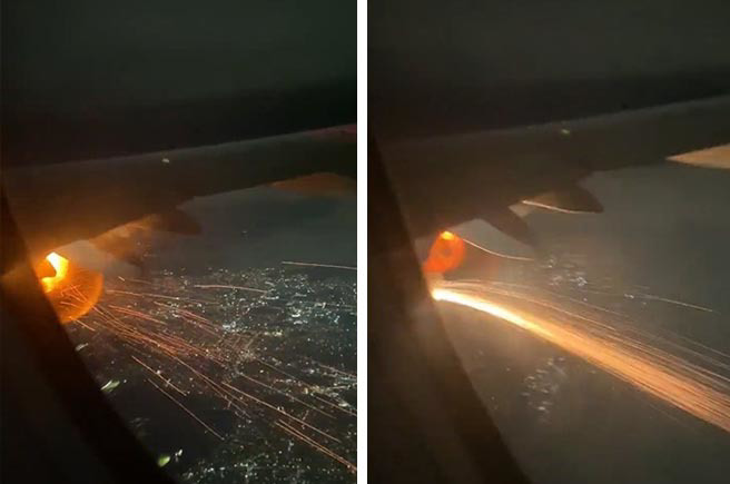 客机起飞15分钟发生引擎起火。(图/取自推特)