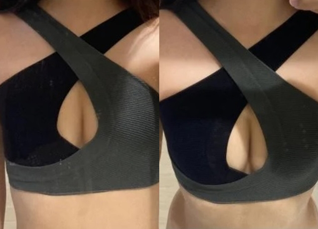 A罩杯的正妹因为看了网录影片，突发奇想将「内裤当泳衣穿」，一尝试竟惊为天人「挤出了沟」。（翻摄自Dcard）