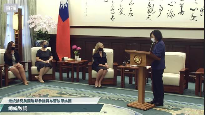 接见美参议员 总统：期盼与美强化半导体等合作 因应后疫情时代经济挑战。直播截图