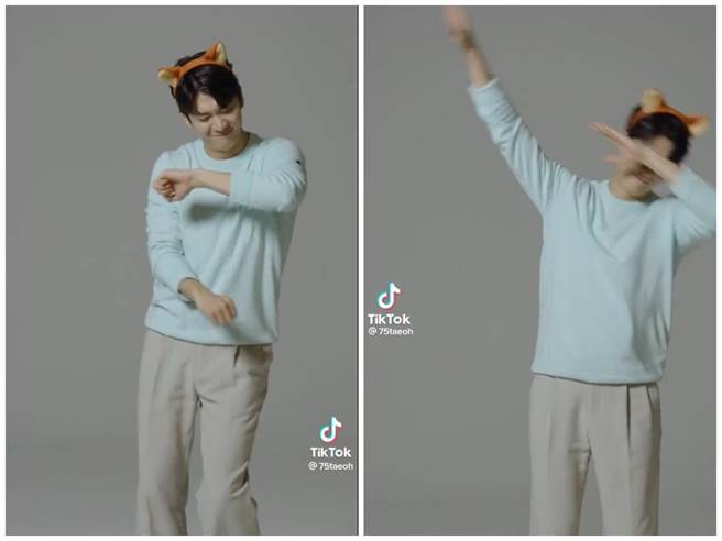 姜泰伍萌跳「禹英禑式新型打招呼」。（截自TikTok ）