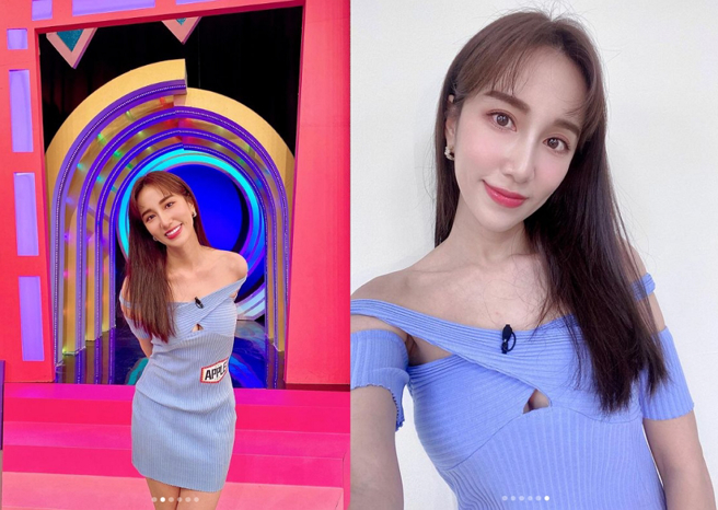 Apple录影当天发现衣服胸口有个洞，买衣服时没注意，意外泄胸前春光，自己也被吓到「默默变辣妹」。(图/ 摘自Apple黄暐婷IG)