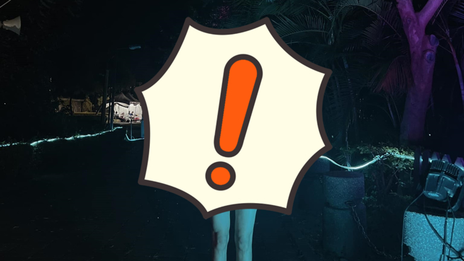 一名女网友分享她到嘉义市参观「光织影舞-光影艺术展」，同行有人替她拍的照片像鬼照片般，令她笑称「我看起来比较像七月忘了回去的」。（图／翻摄自爆废公社）