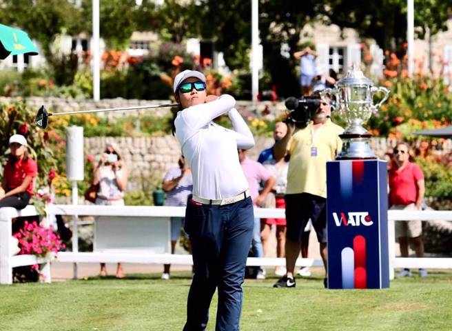 廖信淳在第29届圣托杯世界业余女子高球队际锦标赛奋力表现。（中华高协提供）