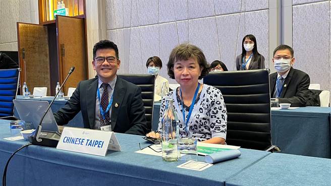 卫生福利部技监刘丽玲8月23日率团参加APEC健康工作小组会议，左为代表团成员之一台大云林分院长马惠明。（马惠明提供）