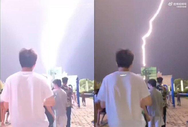 突如其来的雷击劈中跳广场舞的民眾，造成2死2伤的惨剧。（图／翻摄自微博）