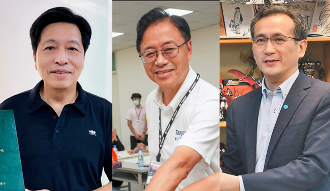郑宝清(左)宣布参选桃园市长，与张善政(中)、郑运鹏(右)同场竞争。（取自三人脸书）
