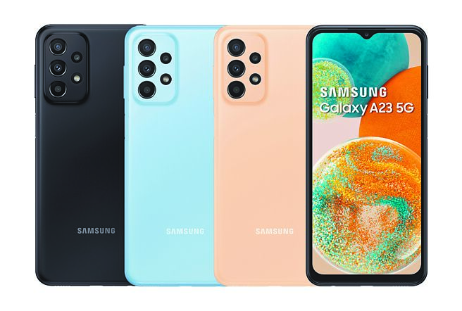 三星全新GalaxyA23 5G，推出潮黑豆豆、雾蓝豆豆、蜜桃豆豆3色，9月16日起于指定通路陆续上市，分别有4GB+64GB、6GB+128GB两种版本，定价8990元起。（三星提供）