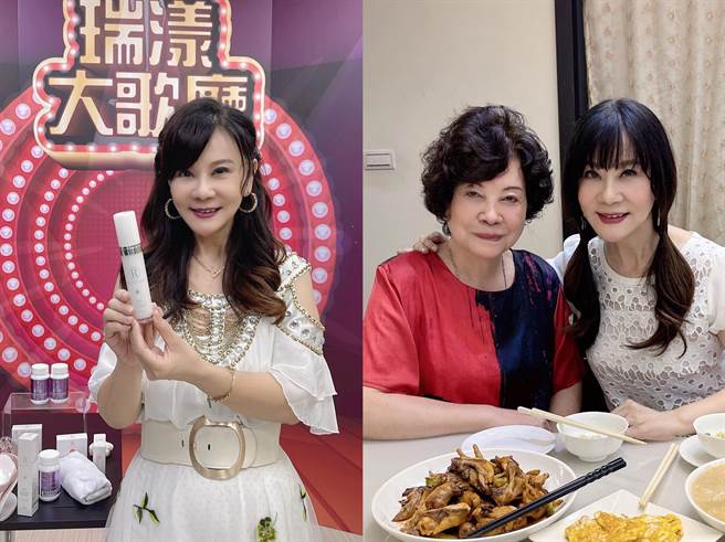 龍千玉（左圖）與80多歲母親感情深厚，近來時常邀母親一起直播分享保養祕方。（豪記唱片提供）