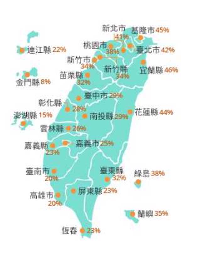 「軒嵐諾」對全台各縣市暴風圈侵襲機率。(翻攝自氣象局)