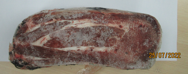 卫福部食药署今公布最新边境检验不合格清单，其中一款美国出口「TYSON冷冻牛舌」，被检验出有「住肉袍子虫」，是美国牛今年第一次检出有寄生虫。（图／食药署提供）