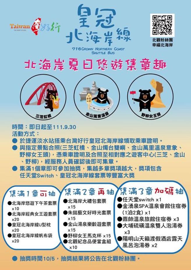 ▲暑期乘车活动-北海岸夏日悠游集章趣。　图：北海岸及观音山国家风景区管理处／提供