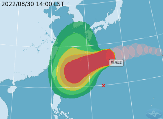 「軒嵐諾」暴風圈侵襲台灣機率。(翻攝自氣象局)