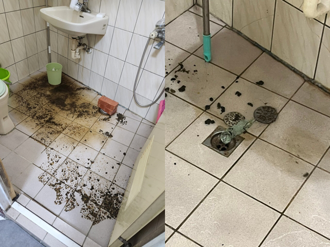 1名女網友日前遇到租屋處馬桶不通，幾次跟房東反應，對方都消極處理，近日廁所內更湧出骯髒屎水，房東還說「沒辦法」，她怒罵「屎都在床隔壁了耶」。（翻攝自臉書「爆料公社」）