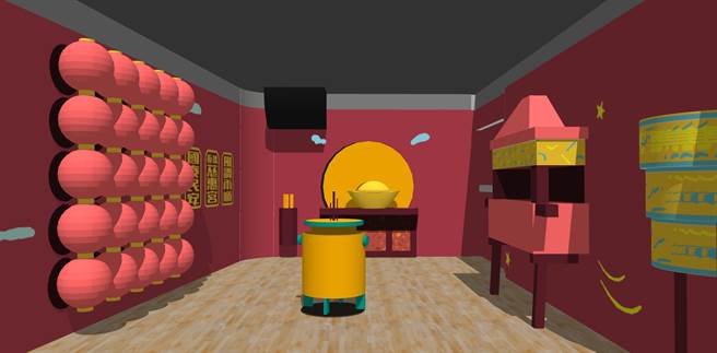 展览以混合实境将板桥慈惠宫的现实物件与科技元素揉合在同一空间。（新北市文化局提供／李奇叡新北传真）