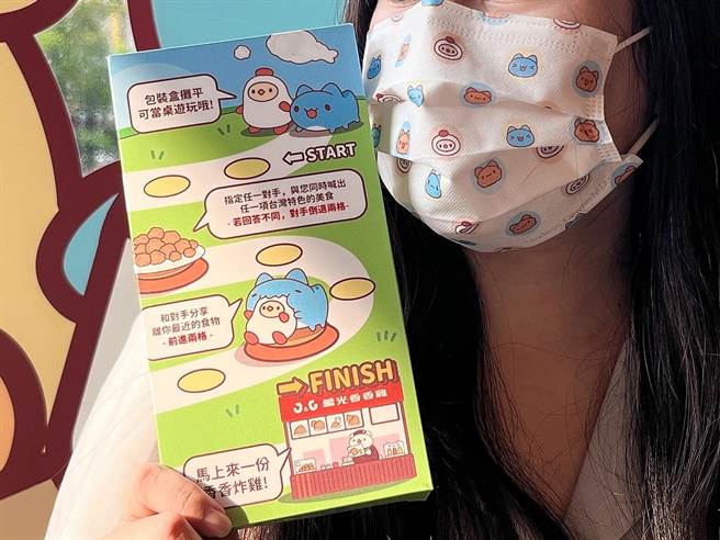 口罩包装盒摊平还能变桌游，趣味十足。（继光香香鸡提供）
