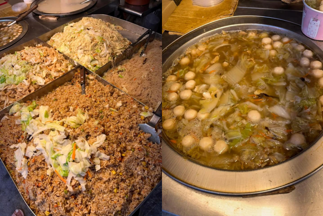 传统市场的摊贩提供多种选择，炒饭、炒麵、炒米粉、炒粿条，还有贡丸羹汤，满足不同饕客需求。（图／取自爆废公社公开版）