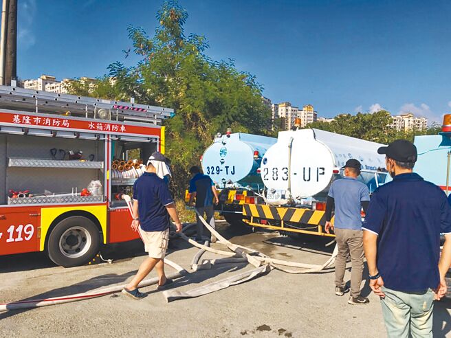 基隆水情吃紧，有104辆水车前往支援，确保民眾用水。（台湾自来水公司提供／陈彩玲基隆传真）