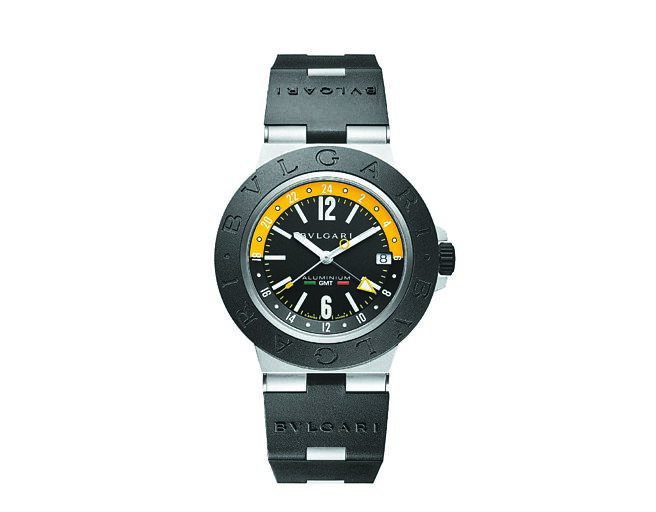 宝格丽以义大利航海家为名的BVLGARI Aluminium GMT Amerigo Vespucci特别版腕表，12万2200元。（BVLGARI提供）