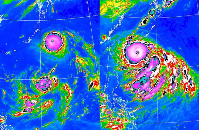 轩岚诺「吞」低气压变更强更大 郑明典PO二图曝超罕见现象。(图/郑明典脸书合成)