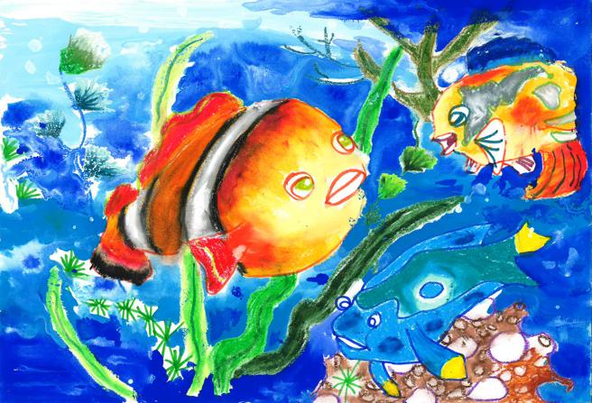 HAPPY GO邀请唐氏症及身心障碍青年们，描绘永续环保作品，「尼莫」象徵海洋生物梦想希望生活在没有污染的家。（HAPPY GO提供）
