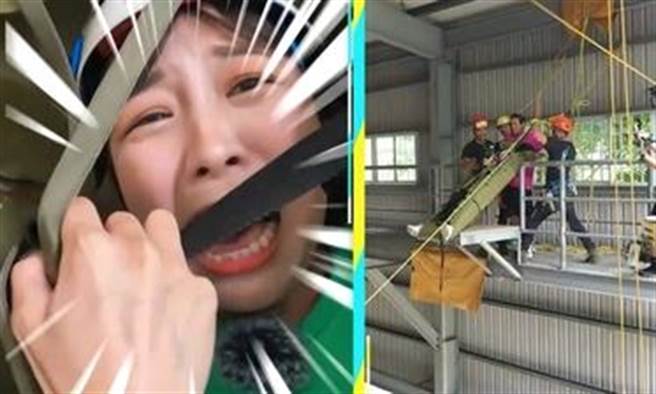 篮篮被推派挑战瀑布垂降，结果却惊见蛇。（民视提供）