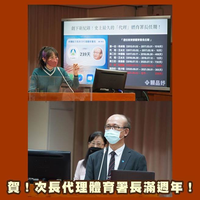 民进党立委赖品妤表示，林腾蛟不但成为了史上最久的代理署长，也超越了上一任署长的「正式任期」。（摘自赖品妤脸书）