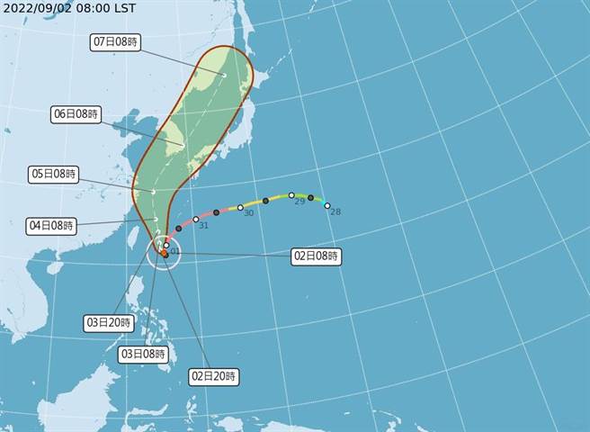 中央氣象局今日上午對軒嵐諾颱風發布海上警報，不排除後續發布陸警。（摘自氣象局／陳祐誠傳真）