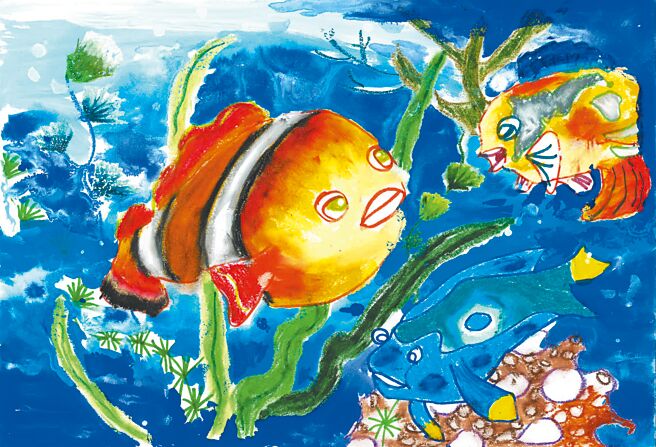 HAPPY GO邀请唐氏症及身心障碍青年们，描绘永续环保作品，「尼莫」象徵海洋生物梦想希望生活在没有污染的家。（HAPPY GO提供）