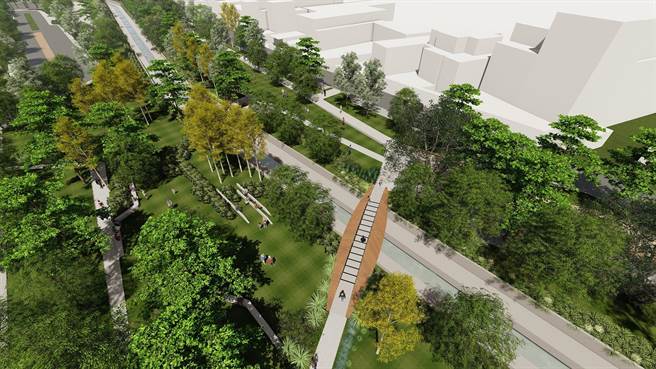 嘉义市民生公园与嘉大校区将兴建跨桥， 模拟示意图。（嘉义市政府提供／廖素慧嘉市传真）