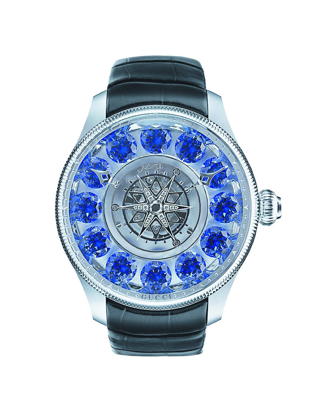G-Timeless Planetarium白K金坦桑石中置陀飛輪腕表，770萬元。（Gucci提供）