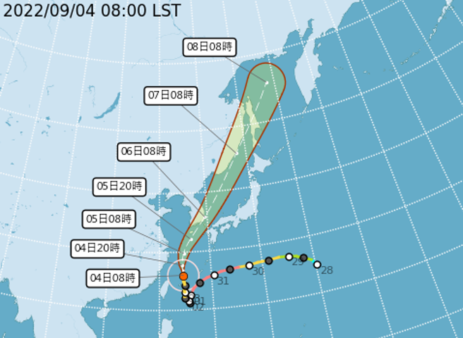 轩岚诺颱风路径往偏北方向直直衝。(翻摄自气象局)