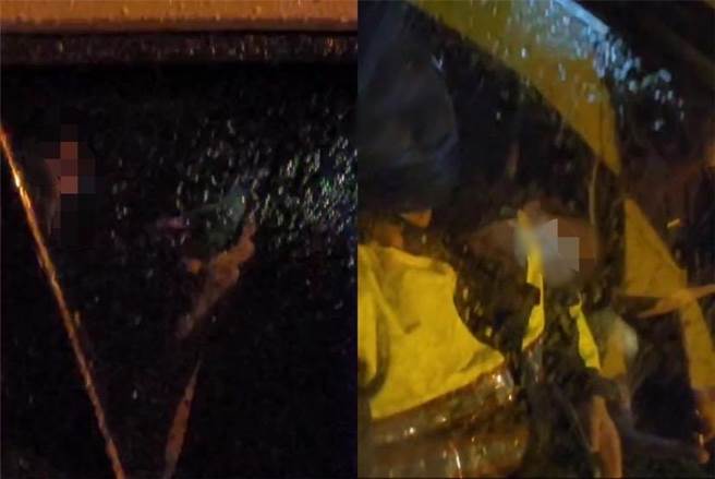 有民眾今天凌晨2点行经青海南路时，发现2名员警在车上执勤，1人在滑手机、1人在闭目养神。（民眾提供／张亦惠台中传真）