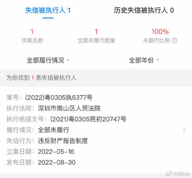吴尊创设的健身品牌公司，出现失信被执行人讯息。(图/微博)