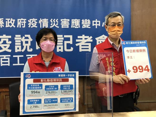 彰化县长王惠美和卫生局长叶彦伯说明疫情。（吴敏菁摄）