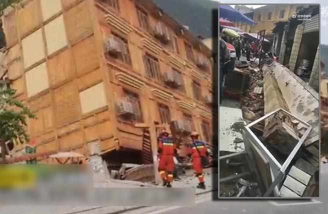 四川6.8强震现场曝光！震央走山楼房倒塌压人，居民奔逃跌倒。(翻摄微博-中国消防、微博-四川观察)  
