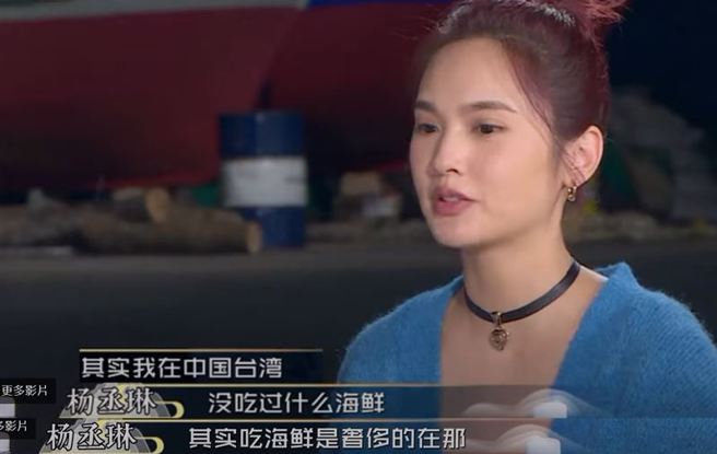 楊丞琳在大陸的節目上說自己在台灣沒吃過甚麼海鮮。(圖/微博)