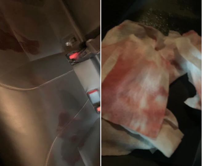 女乘客在座椅留下大片红色污渍，司机一擦竟发现是经血。（翻摄脸书爆怨公社）

