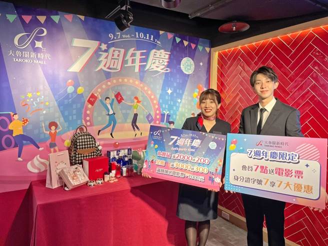 大鲁阁新时代7周年限定活动，会员点数可兑换电影票，出示身分证件享娱乐场馆优惠。（大鲁阁新时代提供／冯惠宜台中传真）