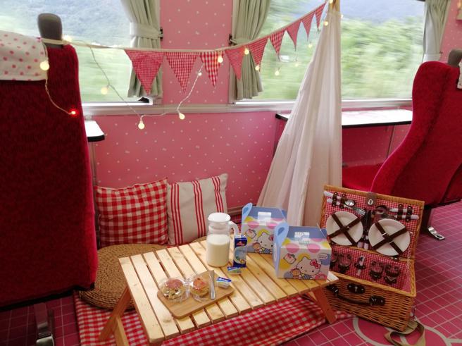 环岛之星Hello Kitty缤纷列车不仅布置梦幻，车上也有许多活动吸客。（易游网提供）