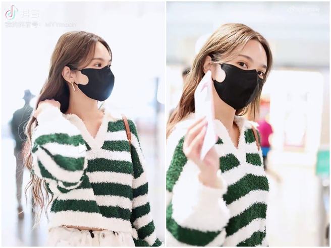 杨丞琳现身北京机场，没什么笑容。（图／抖音＠月月孟）