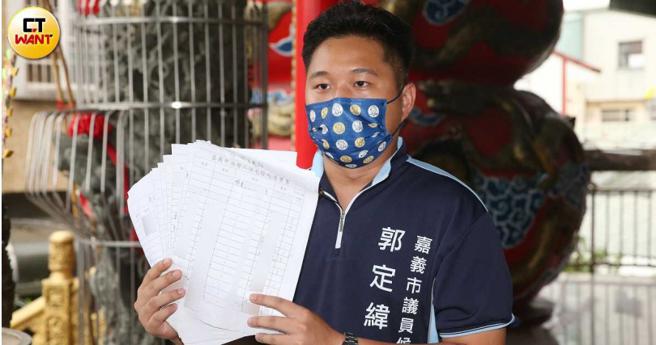 嘉义市议员参选人郭定纬拿着厚厚的联署书，希望中油能可以正视居民需求。（图／赵世勋摄）