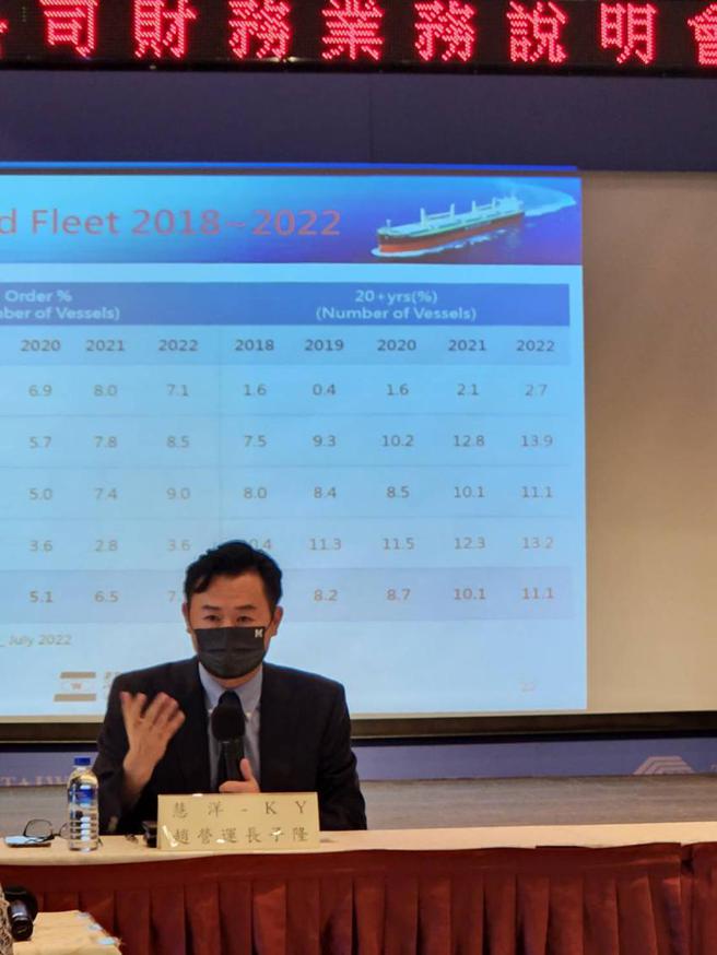 （慧洋营运长赵子隆表示，近三个月波罗地海运价指数BDI走跌，主要受到大陆因素影响。图／邱莉玲）