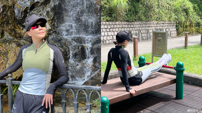 刘嘉玲的腿部线条完美紧实。(图/刘嘉玲 微博)